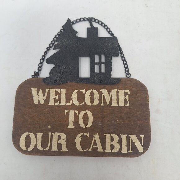 Rustic Wall Hanging Welcome Signs Cabin Bear Silhouette Wood Metal Set Of 2 - Picture 3 of 8